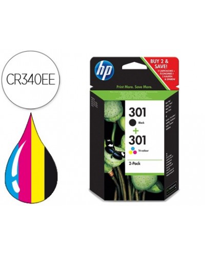 Ink jet hp 301 pack con tinta negra y tinta tricolor 1000 1001 3000 3050 3050se 3050ve 1050a 2050a 2054a 3050a