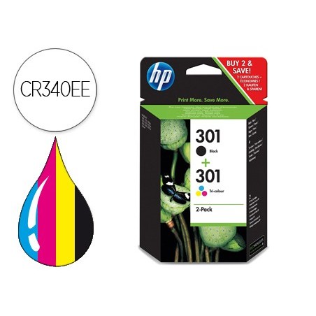 Ink jet hp 301 pack con tinta negra y tinta tricolor 1000 1001 3000 3050 3050se 3050ve 1050a 2050a 2054a 3050a