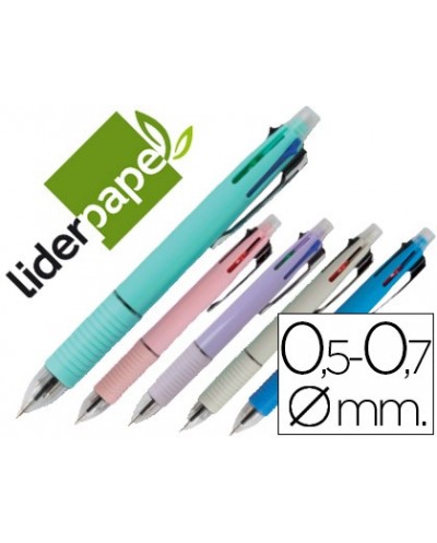 Boligrafo liderpapel 5 en 1 azul negro rojo verde 07m y portaminas 05mm