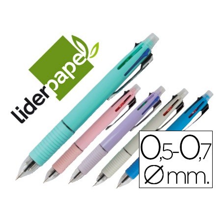 Boligrafo liderpapel 5 en 1 azul negro rojo verde 07m y portaminas 05mm