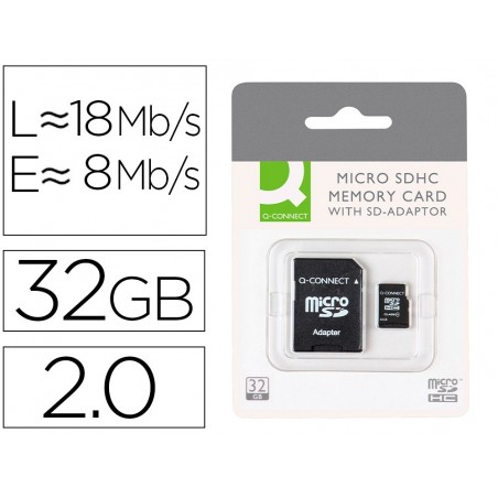 Memoria sd micro q connect flash 32 gb clase 6 con adaptador