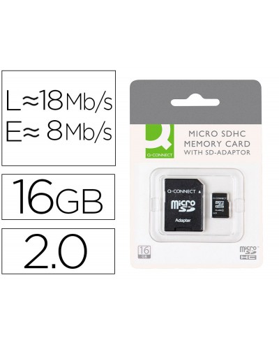 Memoria sd micro q connect flash 16 gb clase 6 con adaptador