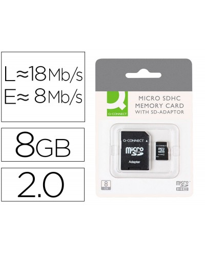 Memoria sd micro q connect flash 8 gb clase 4 con adaptador