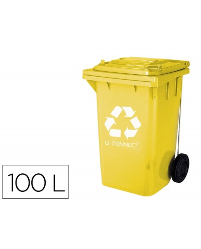 Papelera contenedor q connect plastico con tapadera 100l color amarillo 750x470x370 mm con ruedas