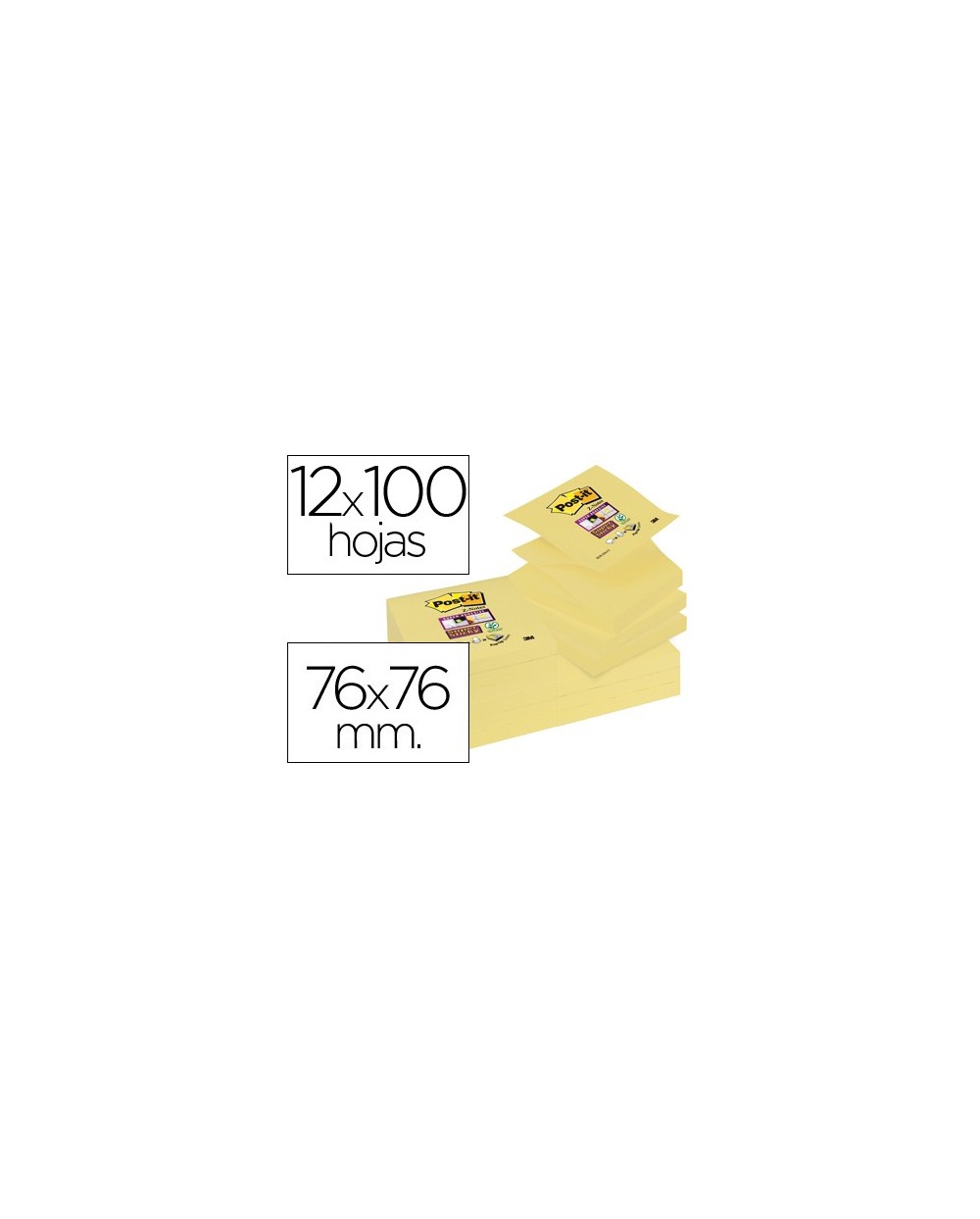 Bloc de notas adhesivas quita y pon post it super sticky 76x76 mm zigzag con 12 bloc amarillo canario
