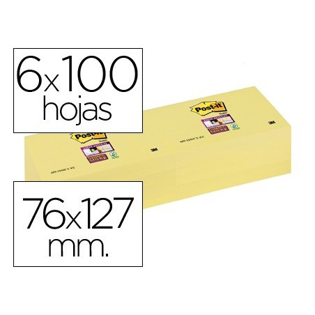 Bloc de notas adhesivas quita y pon post it super sticky 76x127 mm con 12 bloc amarillo canario