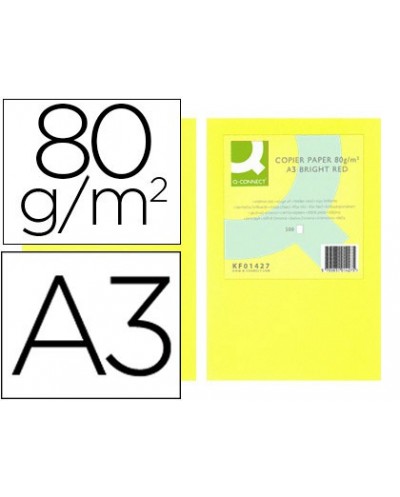 Papel color q connect din a3 80gr amarillo neon paquete de 500 hojas