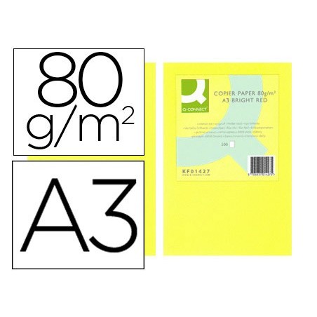 Papel color q connect din a3 80gr amarillo neon paquete de 500 hojas