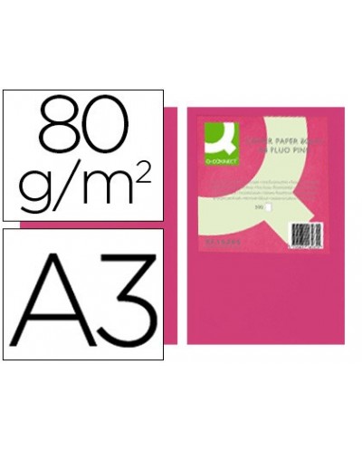 Papel color q connect din a3 80gr rosa neon paquete de 500 hojas