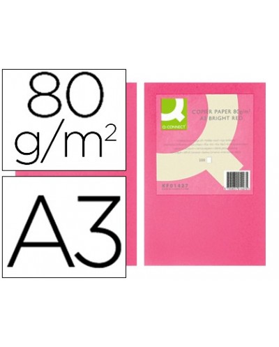 Papel color q connect din a3 80gr rosa intenso paquete de 500 hojas