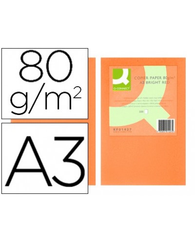 Papel color q connect din a3 0gr naranja intenso paquete de 500 hojas