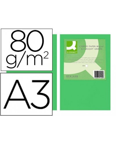 Papel color q connect din a3 80gr verde intenso paquete de 500 hojas