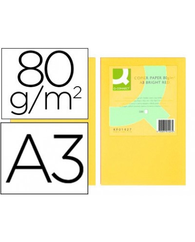 Papel color q connect din a3 80gr amarillo paquete de 500 hojas