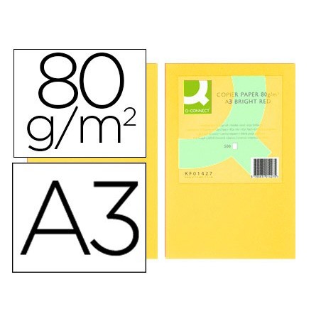 Papel color q connect din a3 80gr amarillo paquete de 500 hojas
