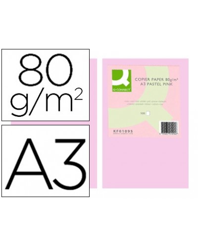 Papel color q connect din a3 80 gr rosa paquete de 500 hojas