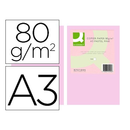 Papel color q connect din a3 80 gr rosa paquete de 500 hojas