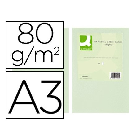 Papel color q connect din a3 80 gr verde paquete de 500 hojas
