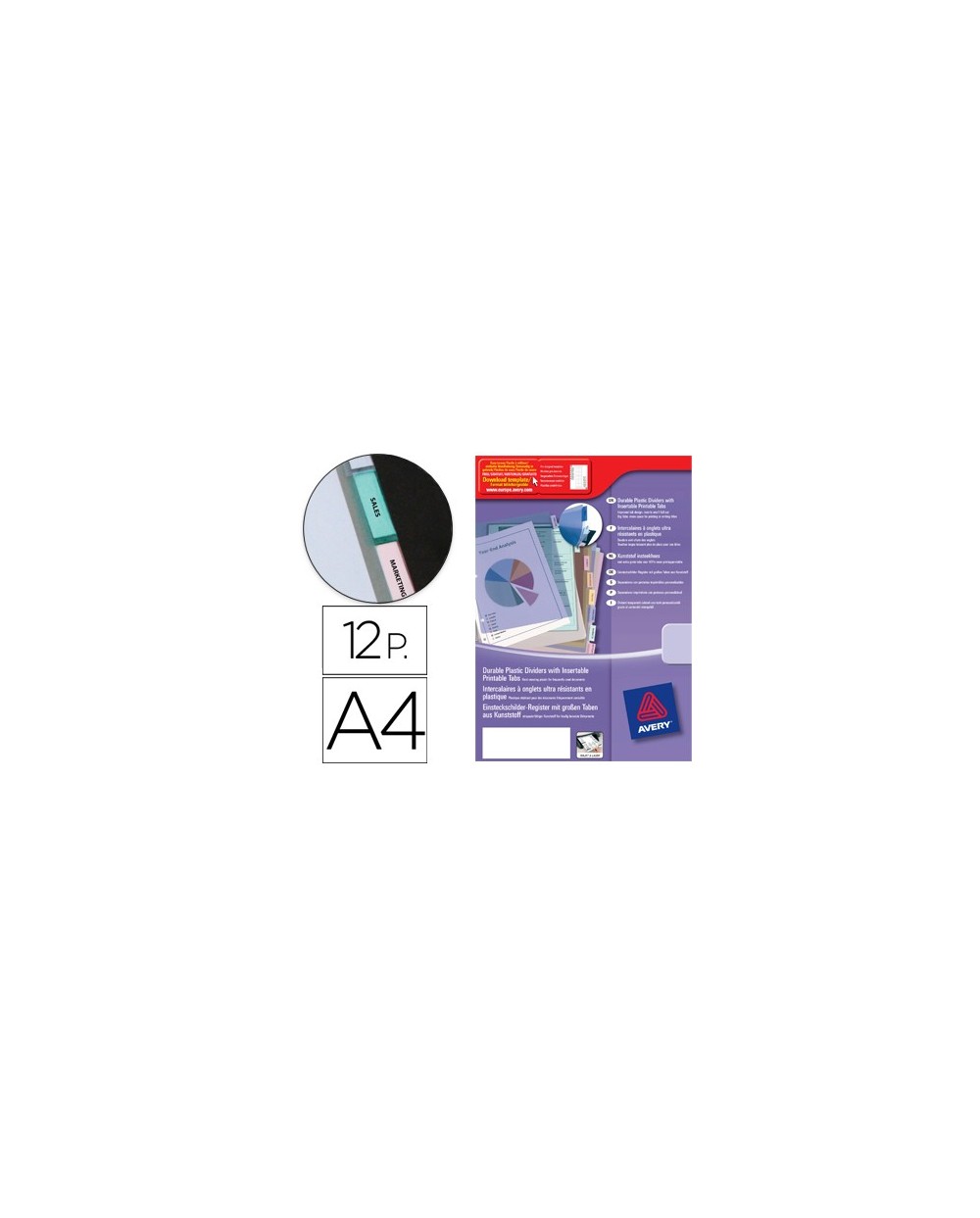 Separador avery de plastico con 12 pestanas personalizable tamano a4