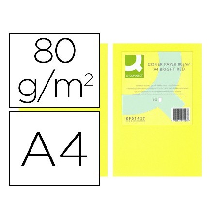 Papel color q connect din a4 80gr amarillo neon paquete de 500 hojas