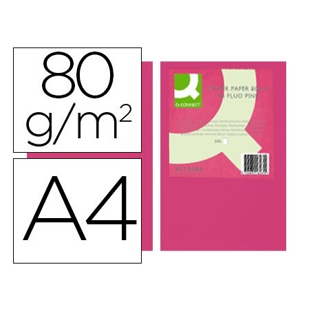 Papel color q connect din a4 80gr rosa neon paquete de 500 hojas
