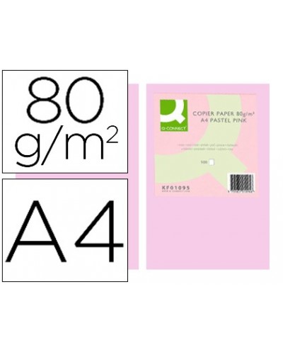 Papel color q connect din a4 80 gr rosa paquete de 500 hojas