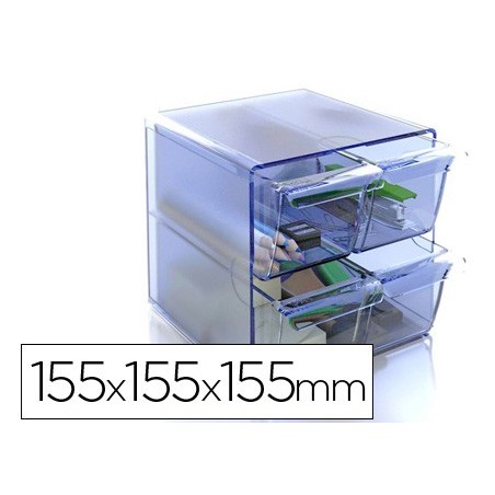 Archicubo archivo 2000 4 cajones organizador modular plastico azul transparente 155x155x155 mm
