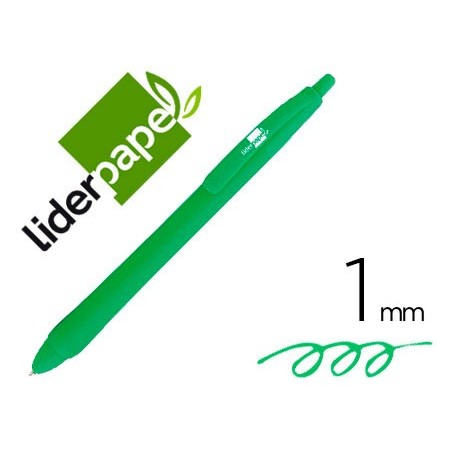 Boligrafo liderpapel gummy touch retractil 10 mm tinta verde