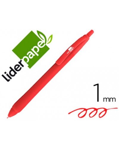 Boligrafo liderpapel gummy touch retractil 10 mm tinta roja