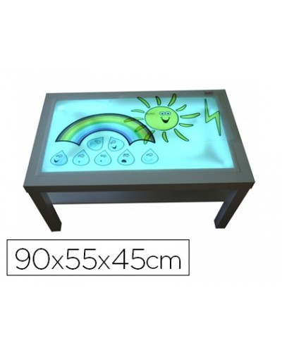 Mesa con luz henbea madera de haya superficie metacrilato blanco y luces led 90x55x45 cm