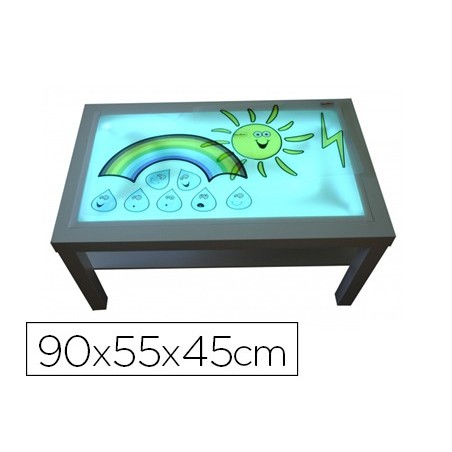 Mesa con luz henbea madera de haya superficie metacrilato blanco y luces led 90x55x45 cm