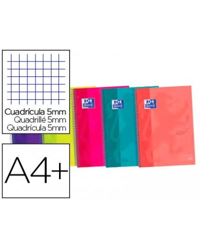 Cuaderno espiral oxford ebook 5 tapa extradura din a4 120 h microperforadas cuadro 5 mm colores vivos surtidos