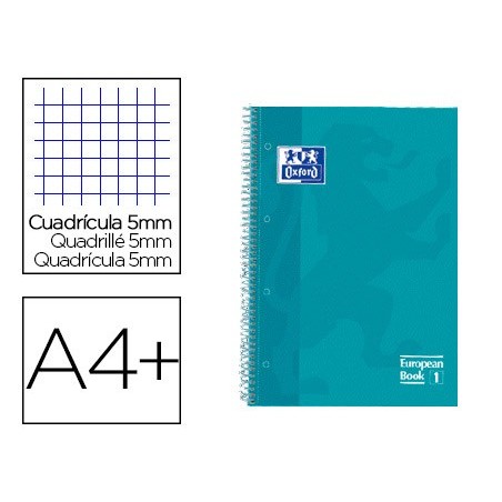 Cuaderno espiral oxford ebook 1 tapa extradura din a4 80 h cuadricula 5 mm aqua intenso touch