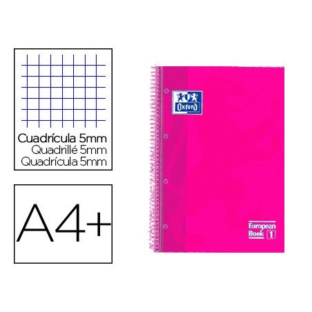 Cuaderno espiral oxford ebook 1 tapa extradura din a4 80 h cuadricula 5 mm rosa frambuesa touch