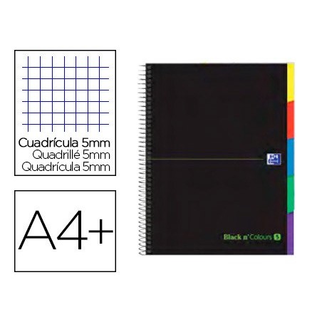 Cuaderno espiral oxford ebook 5 tapa extradura din a4 100 h con separadores cuadricula 5 mm black n colors verde