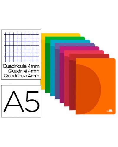 Libreta liderpapel 360 tapa de plastico a5 48 hojas 90g m2 cuadro 4mm con margen colores surtidos