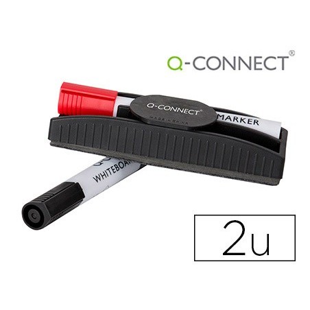 Borrador q connect magnetico con rotulador rojo y negro para pizarra blanca