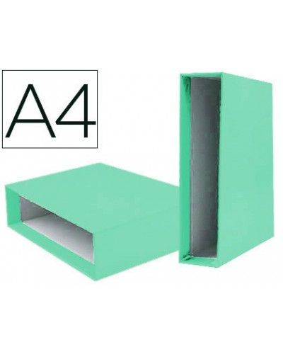 Caja archivador liderpapel de palanca carton din a4 documenta lomo 75 mm verde claro