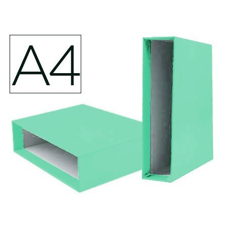 Caja archivador liderpapel de palanca carton din a4 documenta lomo 75 mm verde claro