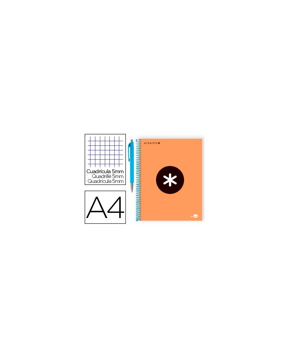 Cuaderno espiral liderpapel a4 micro antartik tapa forrada 120 h 100g cuadro 5 mm color naranja promo caran d ache