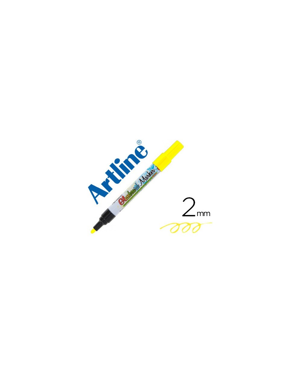 Rotulador artline glass marker especial cristal borrable en seco o humedo color amarillo fluor