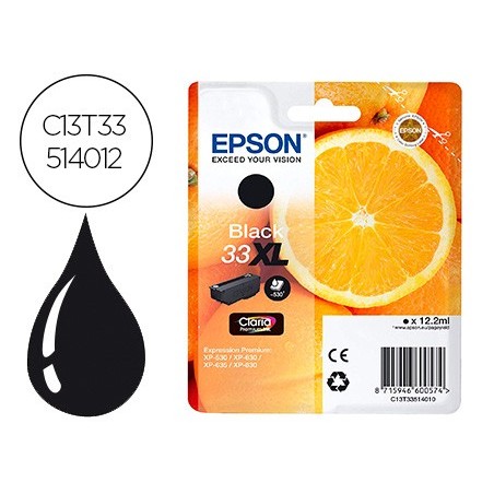 Ink jet epson expression premiun t3351 33xl xp 530 xp 630 xp 640 xp 830 xp 900 negro 530 pag