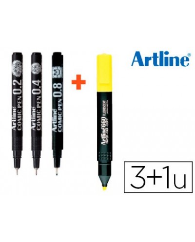 Rotulador artline comic pen calibrado micrometrico negro bolsa de 3 uds 02 04 08 fluorescente 660