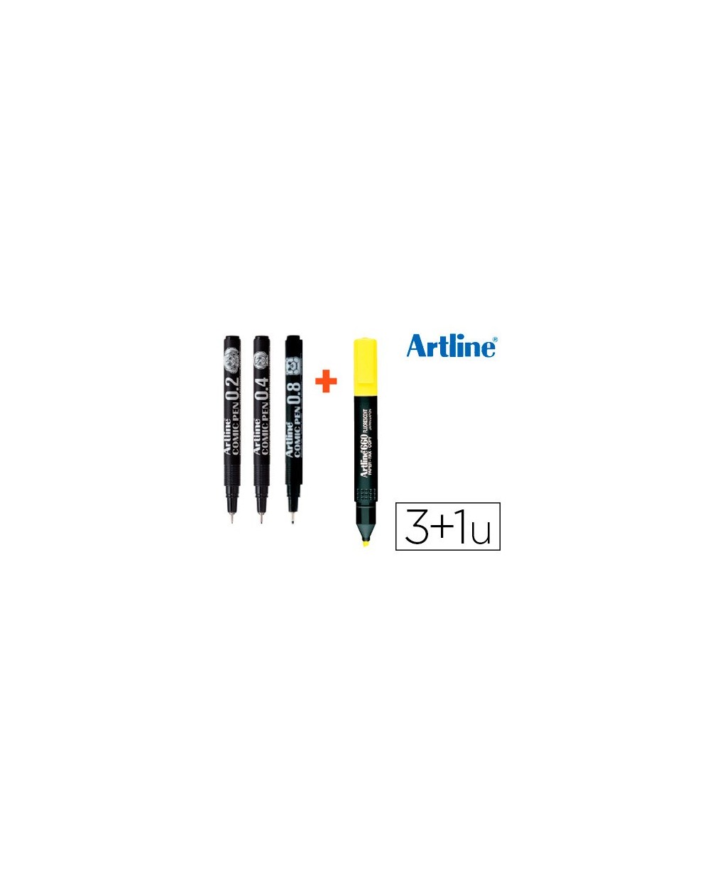 Rotulador artline comic pen calibrado micrometrico negro bolsa de 3 uds 02 04 08 fluorescente 660