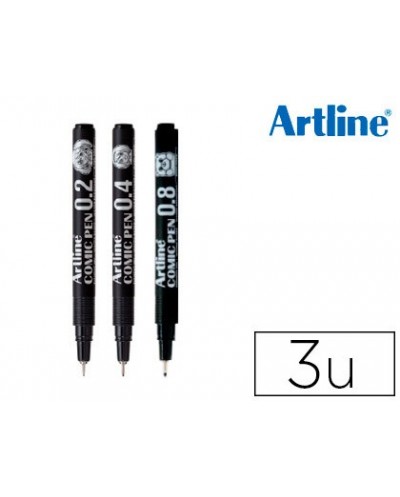 Rotulador artline comic pen calibrado micrometrico negro bolsa de 3 uds 02 04 08 mm