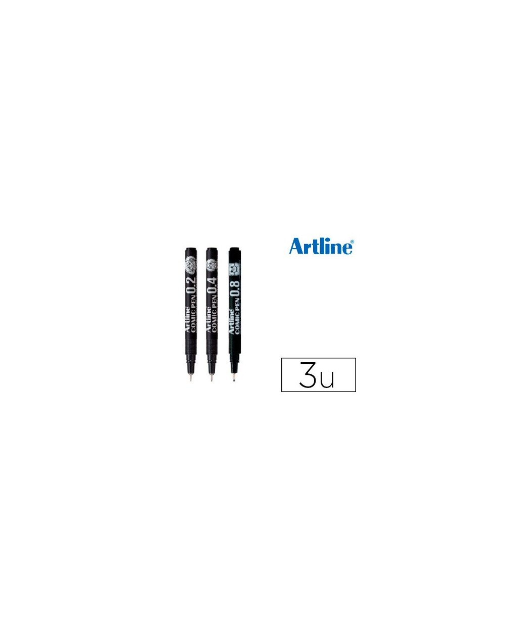 Rotulador artline comic pen calibrado micrometrico negro bolsa de 3 uds 02 04 08 mm