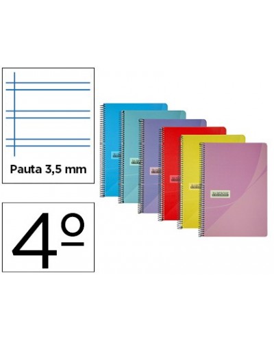 Cuaderno espiral papercop cuarto tapa plastico 80h 90 gr pauta 35 mm con margen colores surtidos