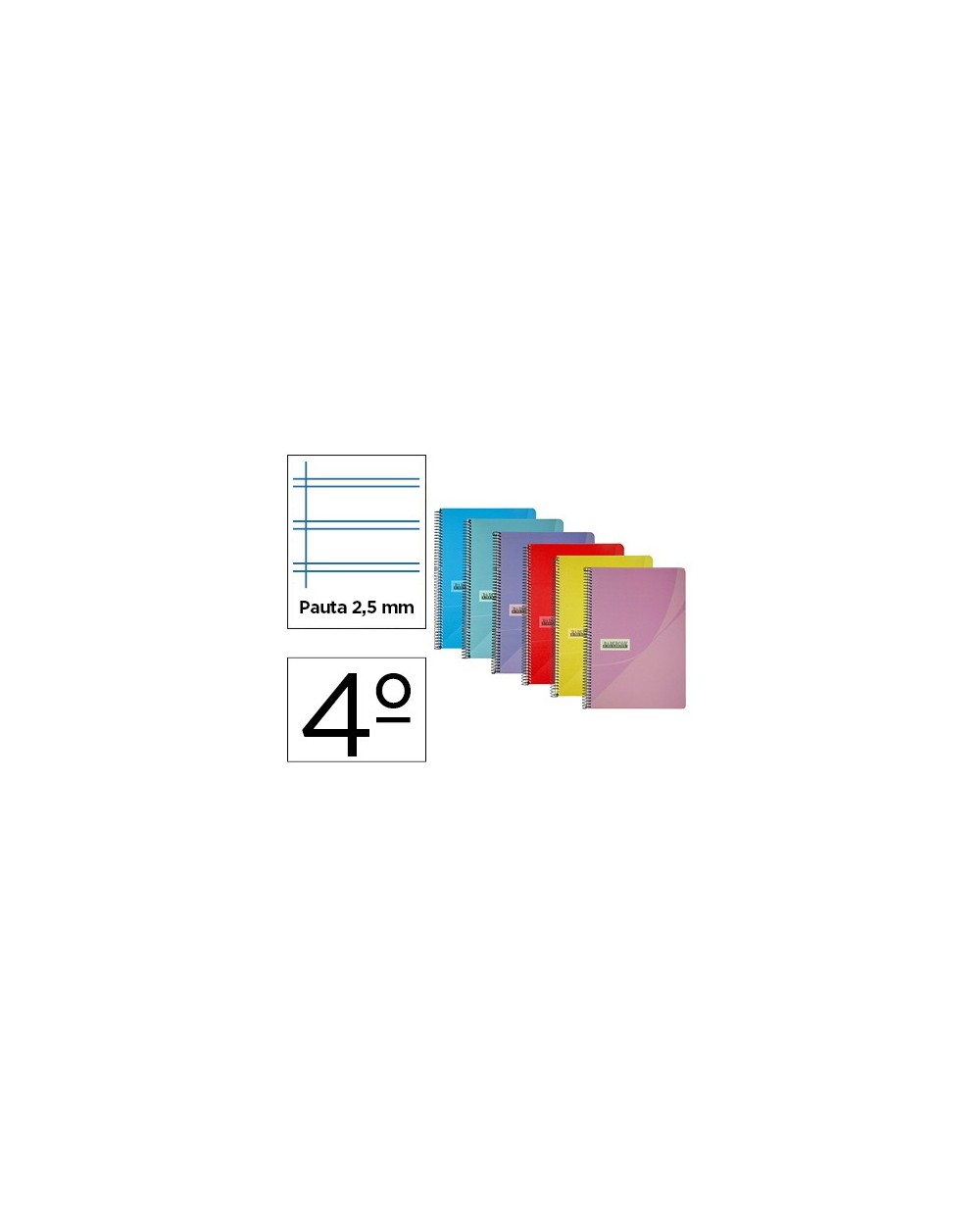 Cuaderno espiral papercop cuarto tapa plastico 80h 90 gr pauta 25 mm con margen colores surtidos