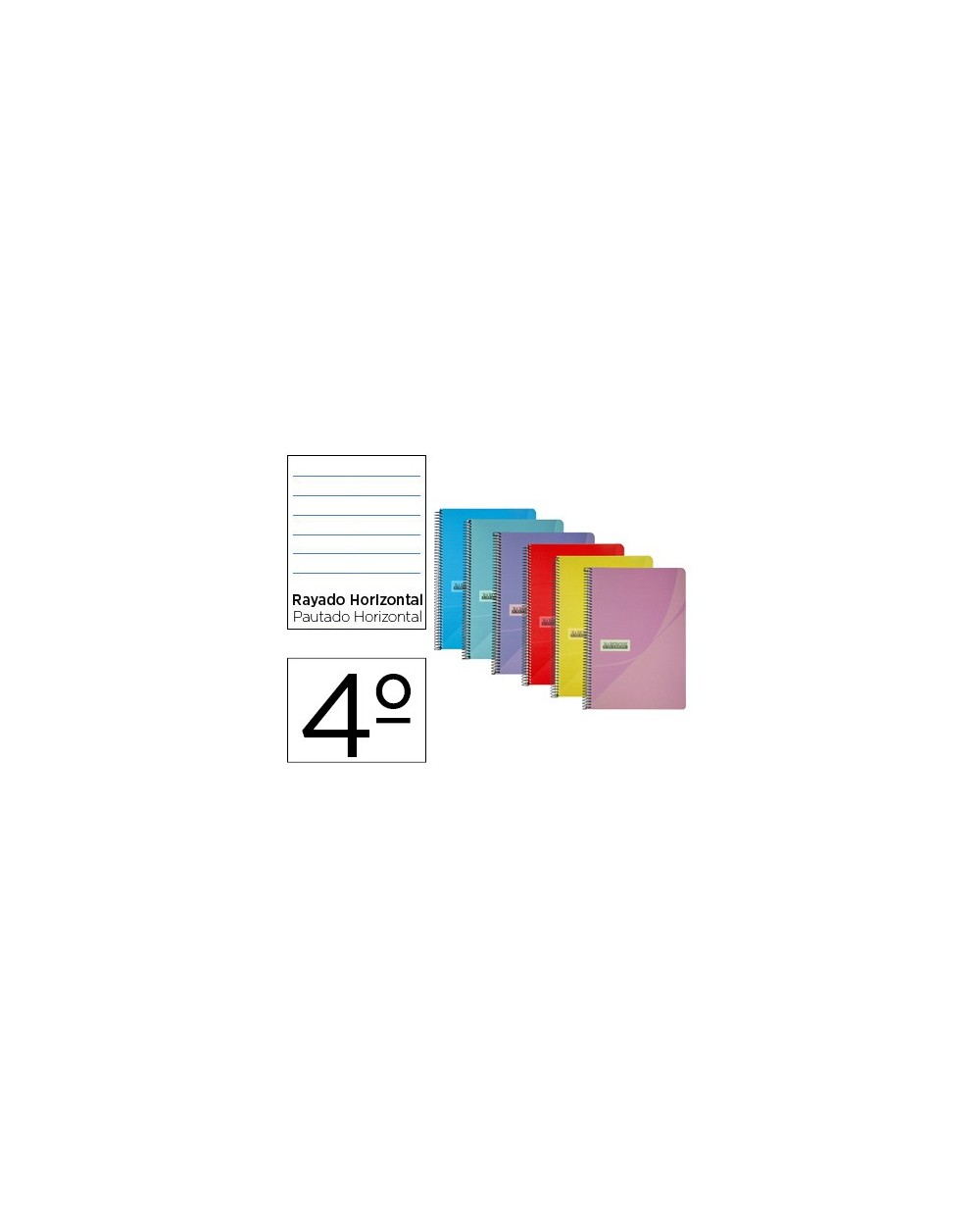 Cuaderno espiral papercop cuarto tapa plastico 80h 90 gr rayado horizontal con margen colores surtidos