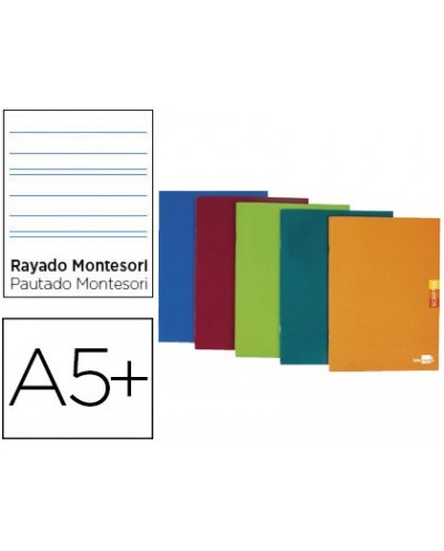 Libreta liderpapel scriptus a5 plus 48 hojas 90g m2 rayado montessori 5mm con margen colores surtidos