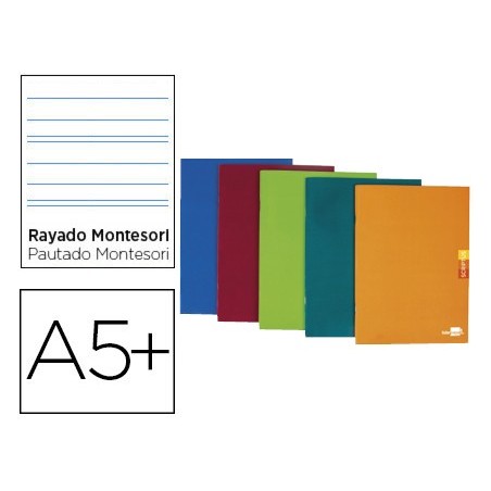 Libreta liderpapel scriptus a5 plus 48 hojas 90g m2 rayado montessori 5mm con margen colores surtidos